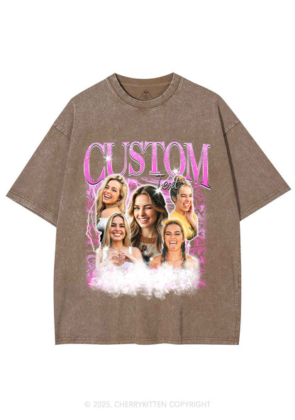 Custom Portrait Glitter Text Y2K Shirts Washed Tee Cherrykitten