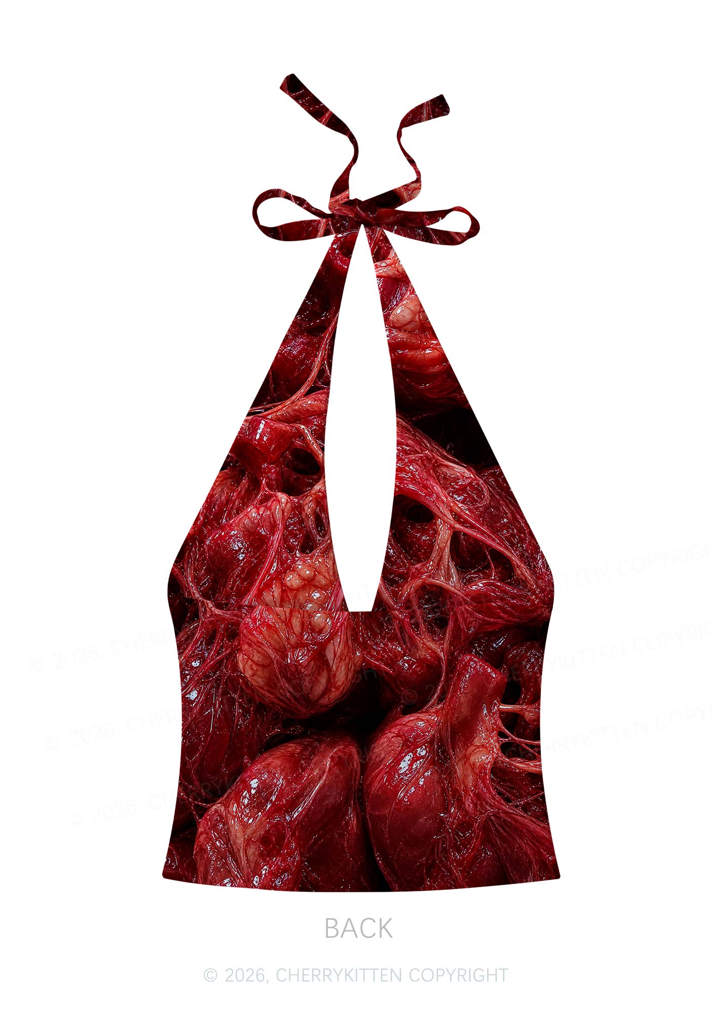 Red Anatomical Hearts Y2K Print Halter Deep V Neck Cami Cherrykitten
