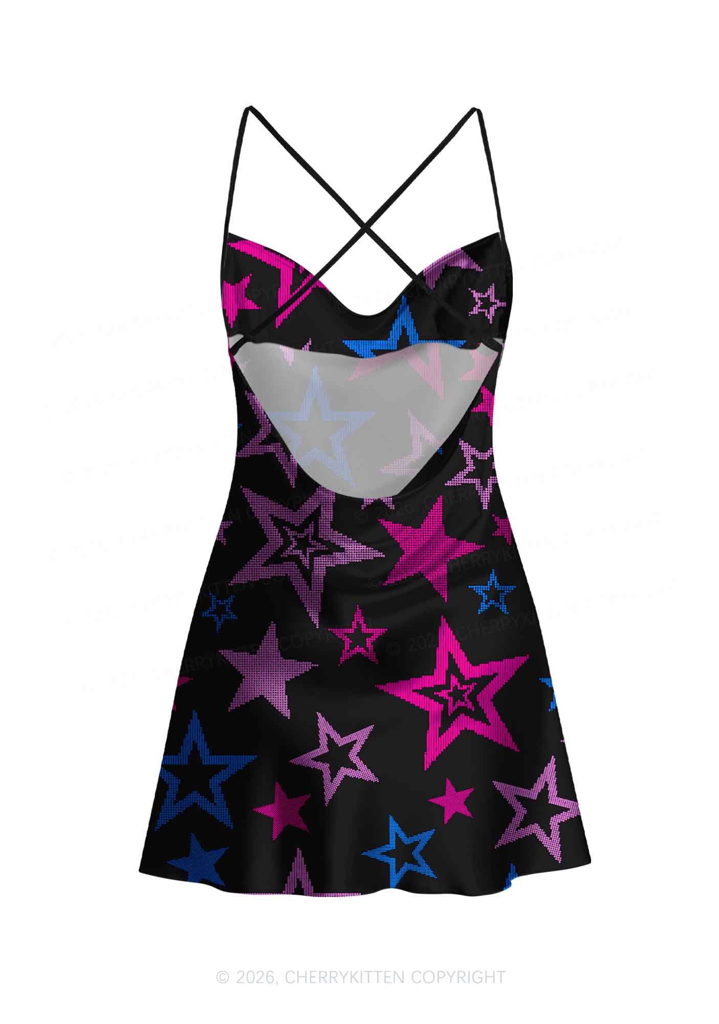 Bisexual Star Pride Y2K Print Satin Cowl Neck Slip Dress Cherrykitten