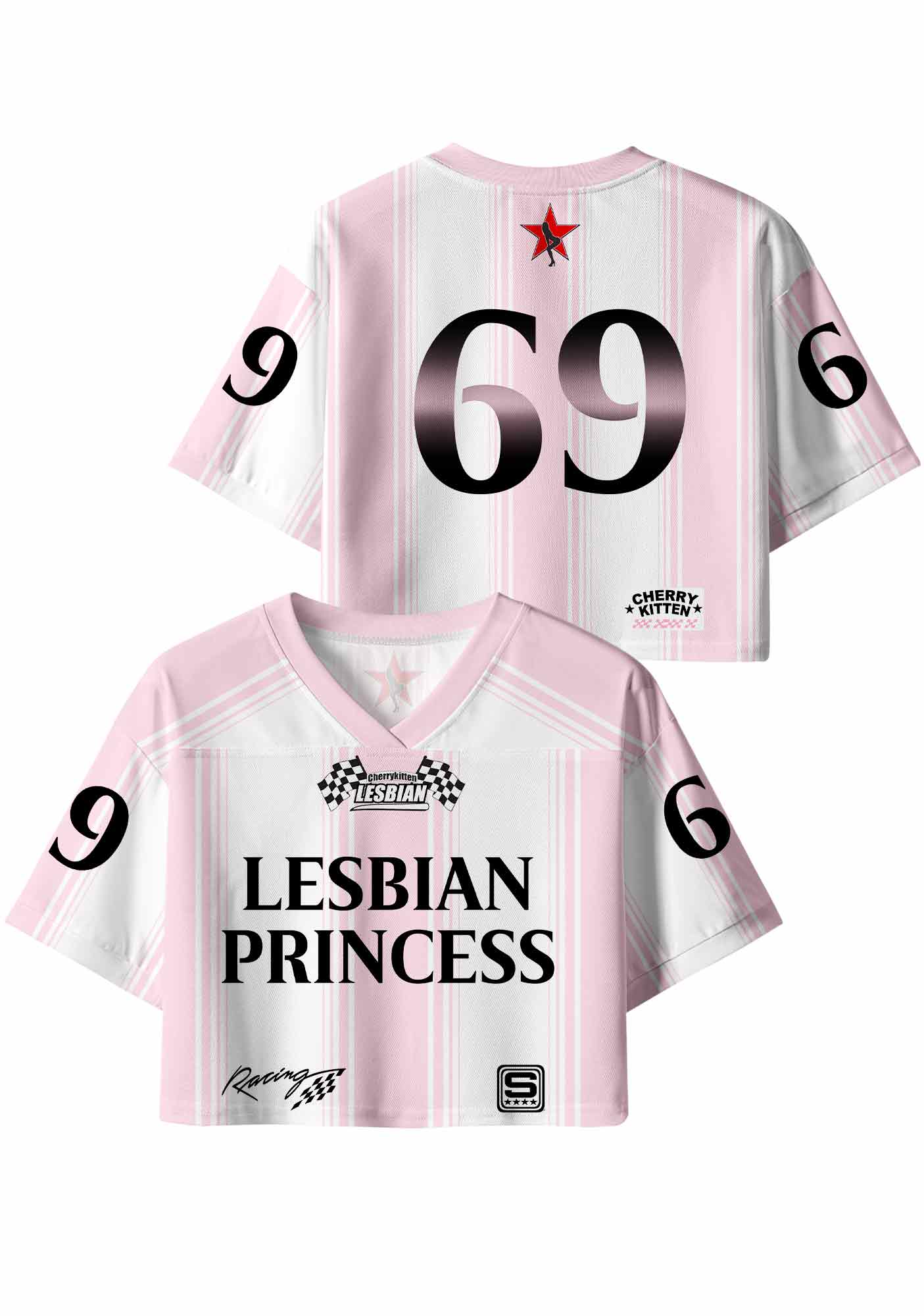 Pale Pink Lesbian Princess Pride Y2K Crop Sport Jersey Shirts Cherrykitten