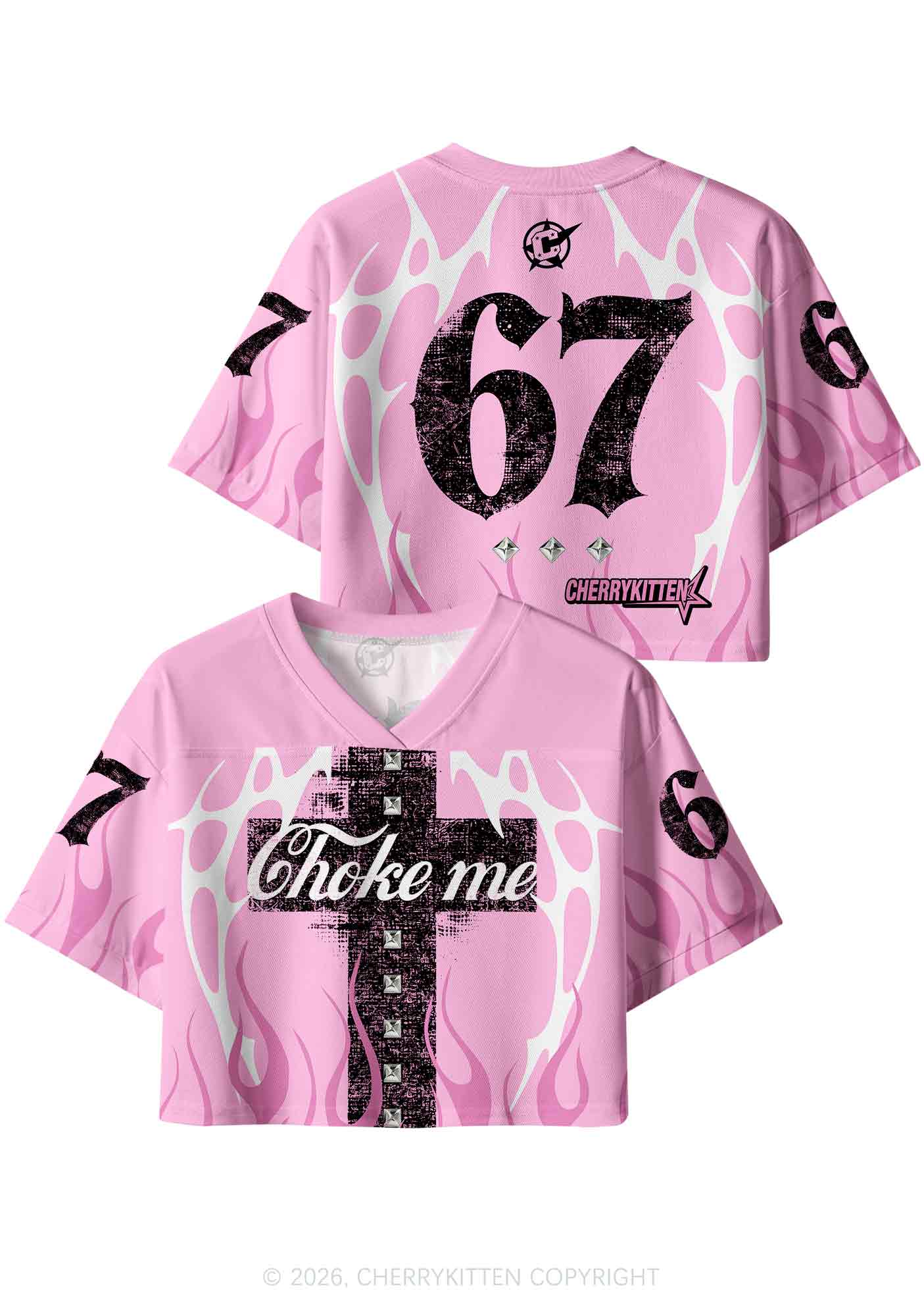 Choke Me Black Cross Y2K Crop Sport Jersey Shirts Cherrykitten
