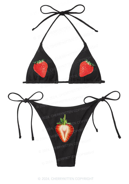 Strawberry Y2K Halter Triangle Bikini Set Cherrykitten