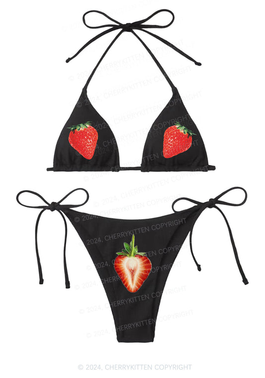 Strawberry Y2K Halter Triangle Bikini Set Cherrykitten