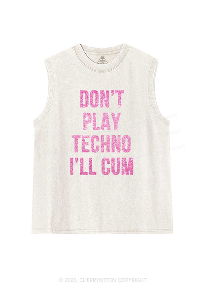 Glitter Dont Play Techno Y2K Washed Muscle Tank Cherrykitten