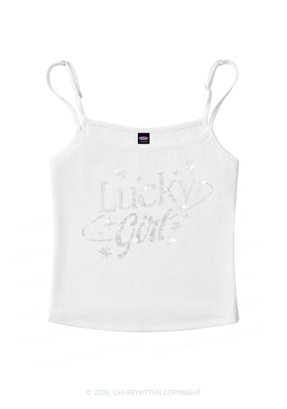 Rhinestone Lucky Girl St Patricks Y2K Spaghetti Strap Cami Cherrykitten