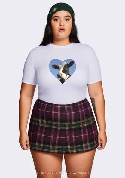 Curvy Attentive Cow Y2K Baby Tee Cherrykitten