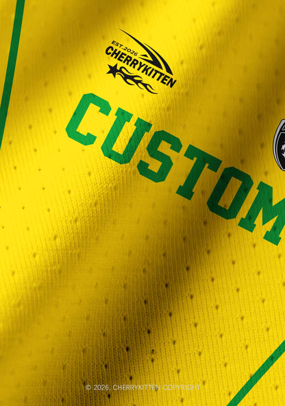 Custom Text Number Yellow Green Y2K Crop Football Jersey Shirts Cherrykitten