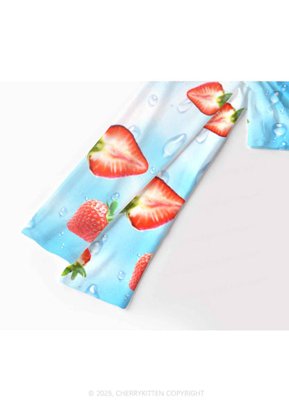 Blue Strawberry Y2K Mesh Long Sleeve Crop Top Cherrykitten