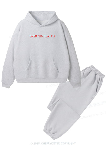 Embroidered Overstimulated Y2K Fleece Hoodie Set Cherrykitten