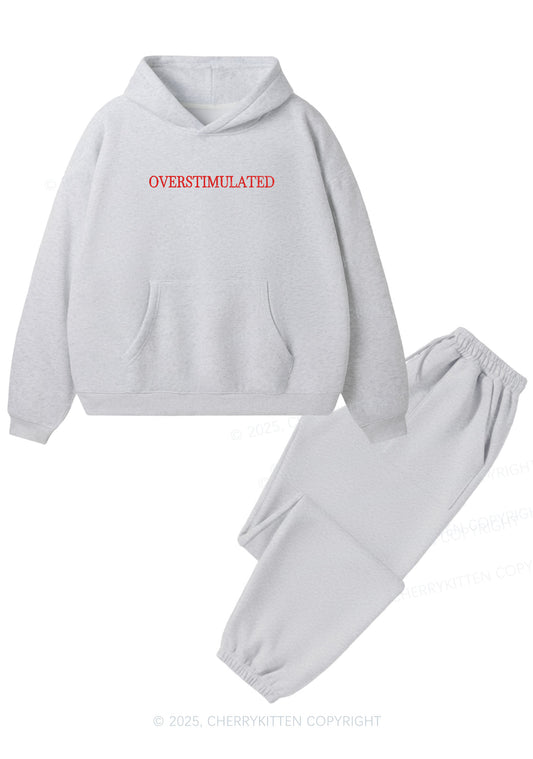 Embroidered Overstimulated Y2K Fleece Hoodie Set Cherrykitten