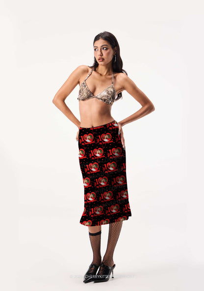 I Love My BF HR Y2K Print Midi Skirt Cherrykitten
