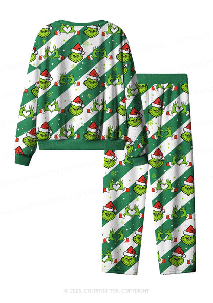 Christmas Hand Heart Y2K Fleece Long Sleeve Pajama Set Cherrykitten