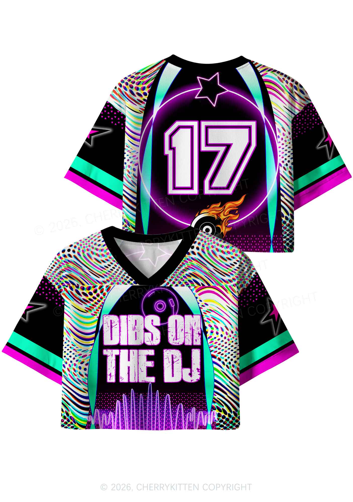 Dibs On The DJ Vinyl Record Y2K Crop Sport Jersey Shirts Cherrykitten
