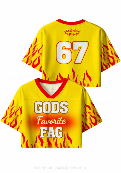 Yellow Gods Favorite Fag Pride Y2K Crop Sport Jersey Shirts Cherrykitten