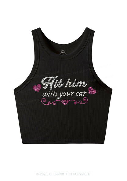 Rhinestone Hit Him Y2K Crop Tank Top Cherrykitten