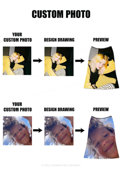 Custom Personalized Photo Y2K Print Midi Skirt Cherrykitten