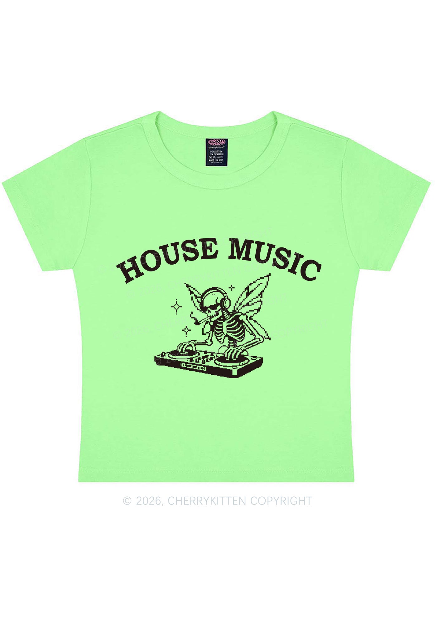 House Music Skeleton Y2K Baby Tee Cherrykitten