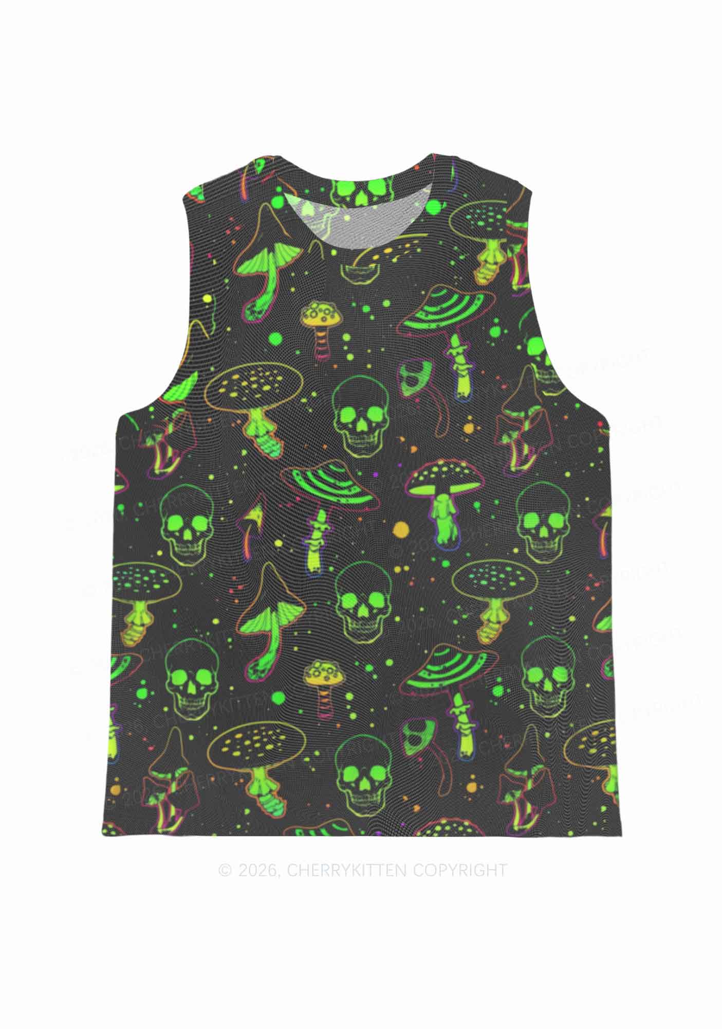 Neon Skull Mushroom Y2K Mesh Muscle Tank Cherrykitten