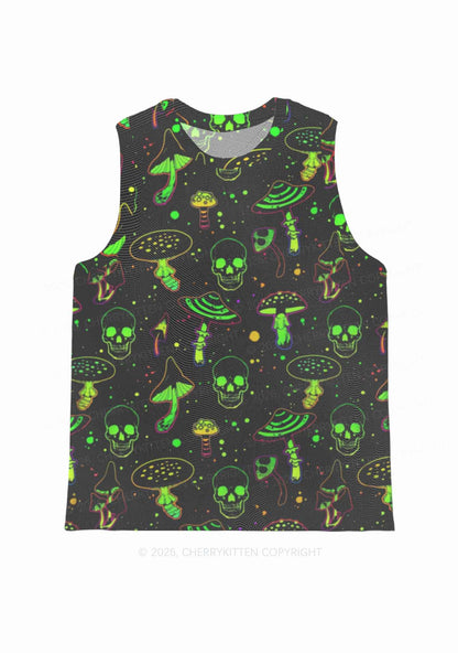 Neon Skull Mushroom Y2K Mesh Muscle Tank Cherrykitten