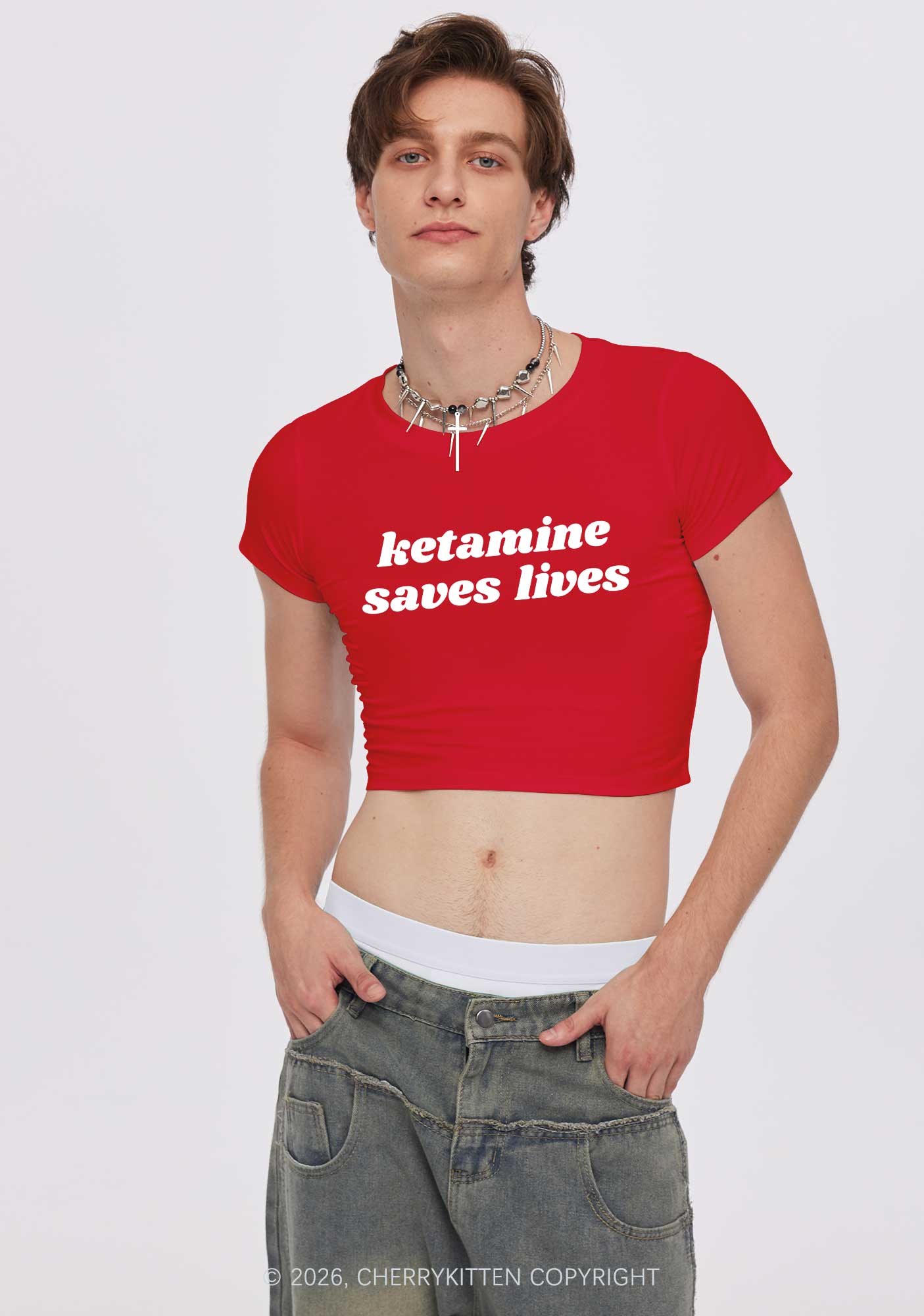 Kxxamine Saves Lives Y2K Baby Tee Cherrykitten