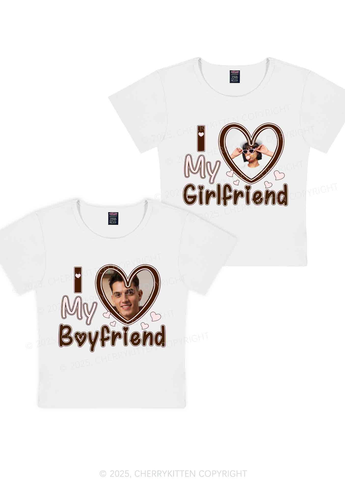 Custom BF GF Brown Heart Y2K Valentine's Day Baby Tee Cherrykitten