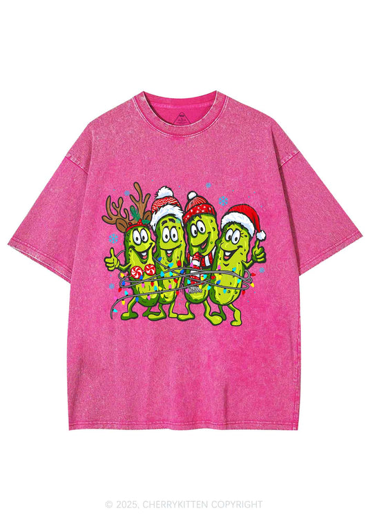 Christmas Cheerful Pickles Y2K Shirts Washed Tee Cherrykitten