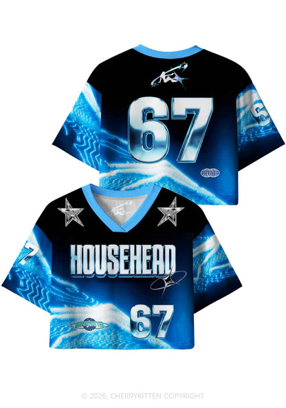 Blue Liquid Wave Househead Y2K Crop Sport Jersey Shirts Cherrykitten