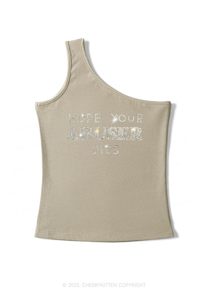 Rhinestone Abuser Dies Y2K One Shoulder Tank Top Cherrykitten