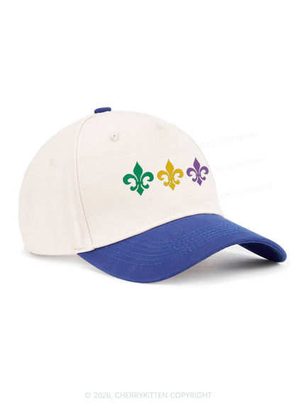 Embroidered Mardi Gras Fleur De Lis Trio Y2K Color Block Baseball Cap Cherrykitten