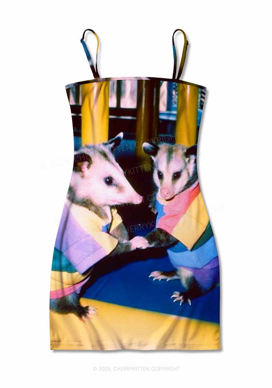 Gay Rats Pride Y2K Print Slip Dress Cherrykitten