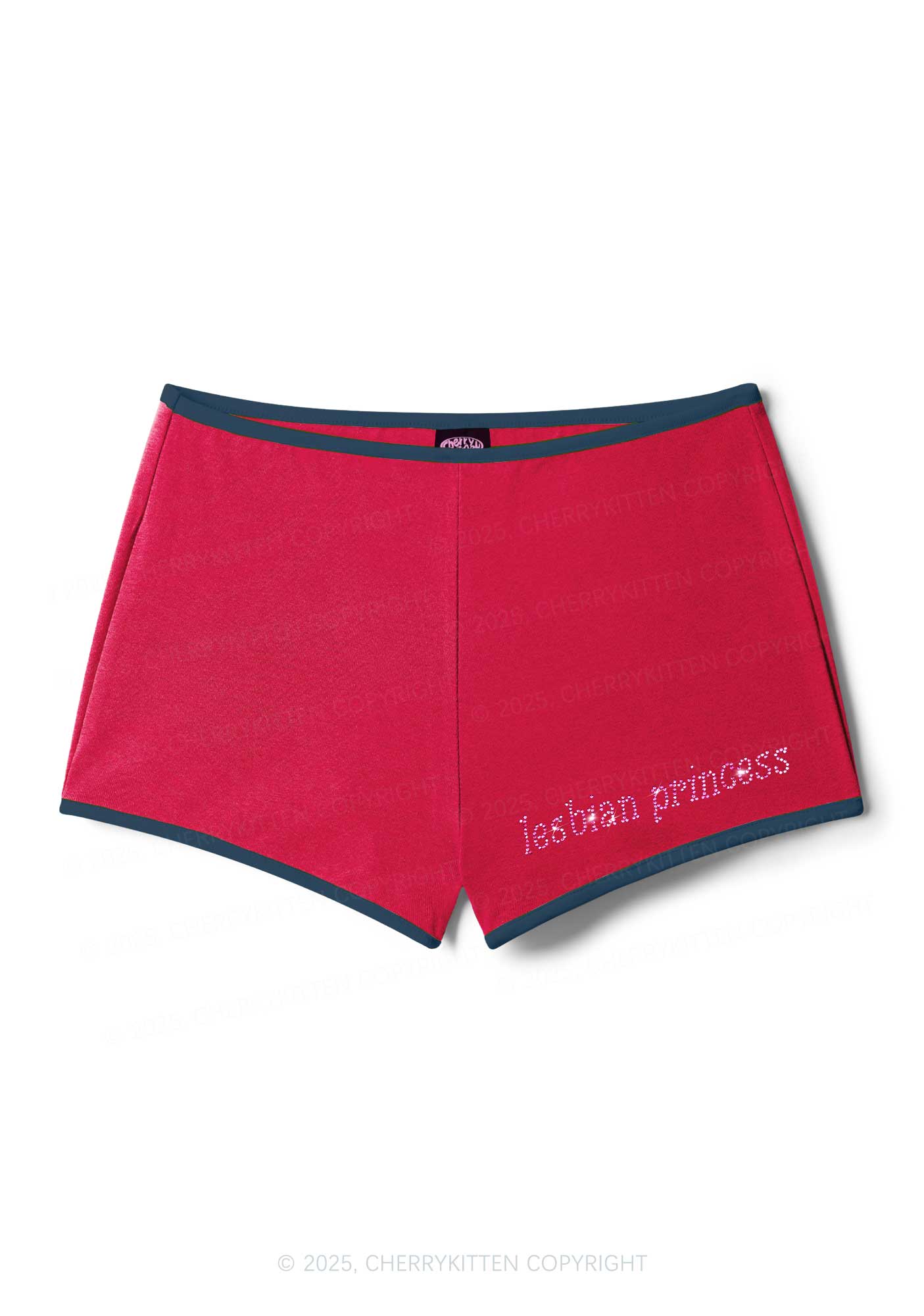 Rhinestone Pink Lesbian Princess Y2K Booty Shorts Cherrykitten