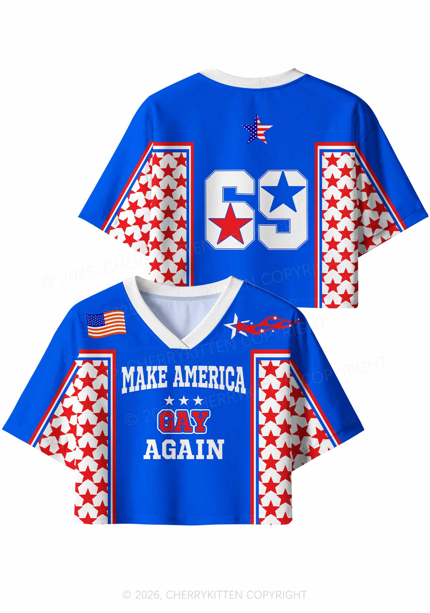 Blue Make America Gay Again Pride Y2K Crop Sport Jersey Shirts Cherrykitten