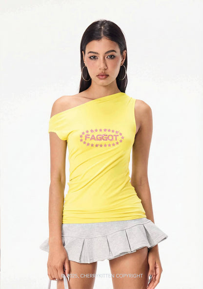 Rhinestone Pink Faggot Stars Pride Y2K Off Shoulder Tank Top Cherrykitten