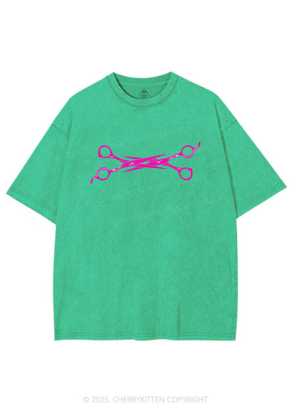 Pink Scissor Y2K Shirts Washed Tee Cherrykitten