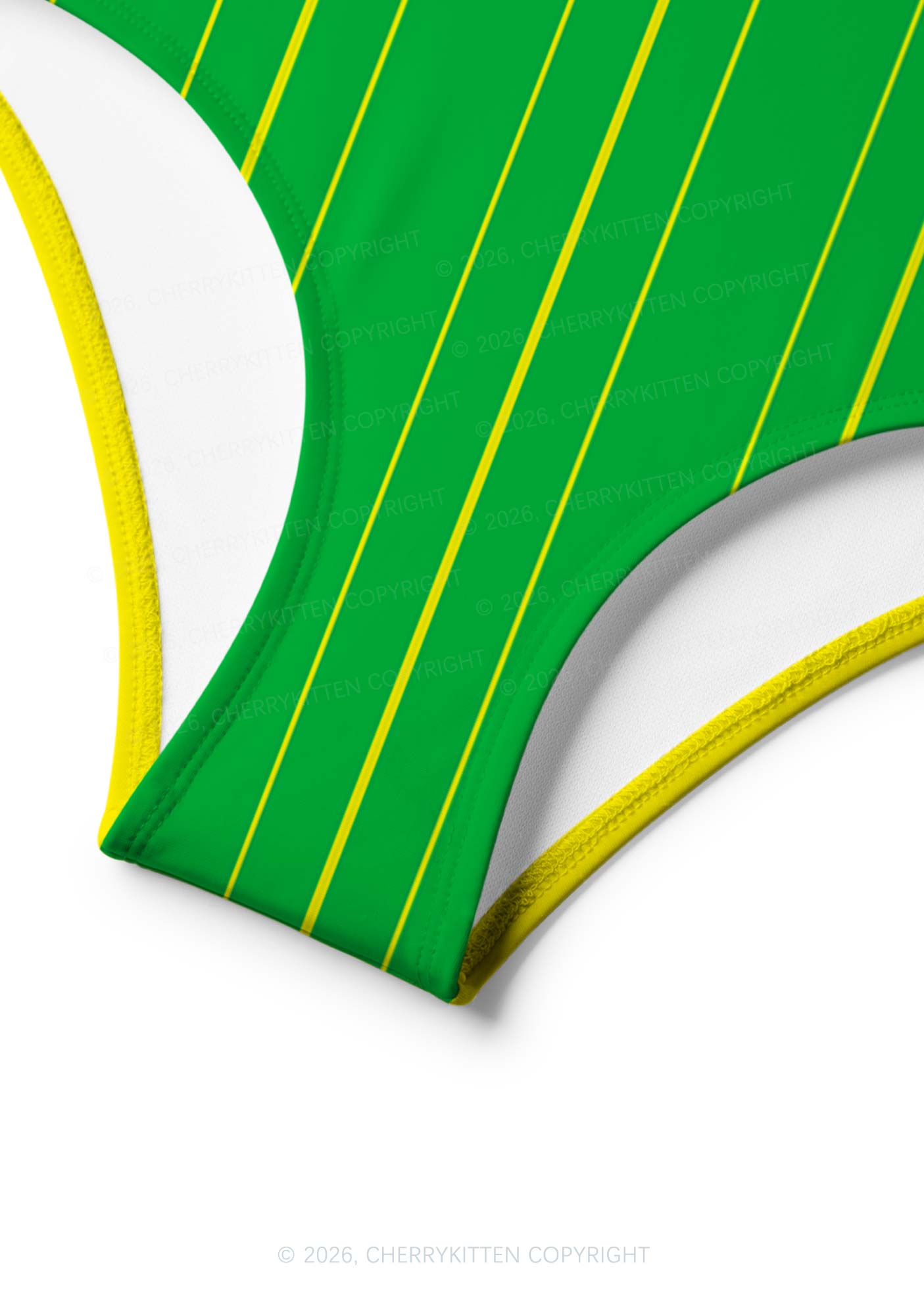 Green Yellow Vertical Stripe Y2K Print Bikini Set Cherrykitten