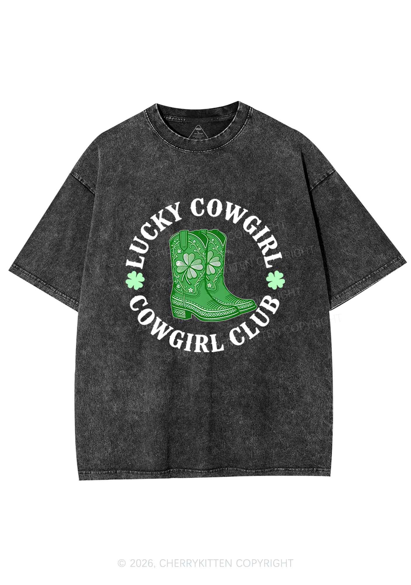 Lucky Cowgirl Club St Patricks Y2K Shirts Washed Tee Cherrykitten