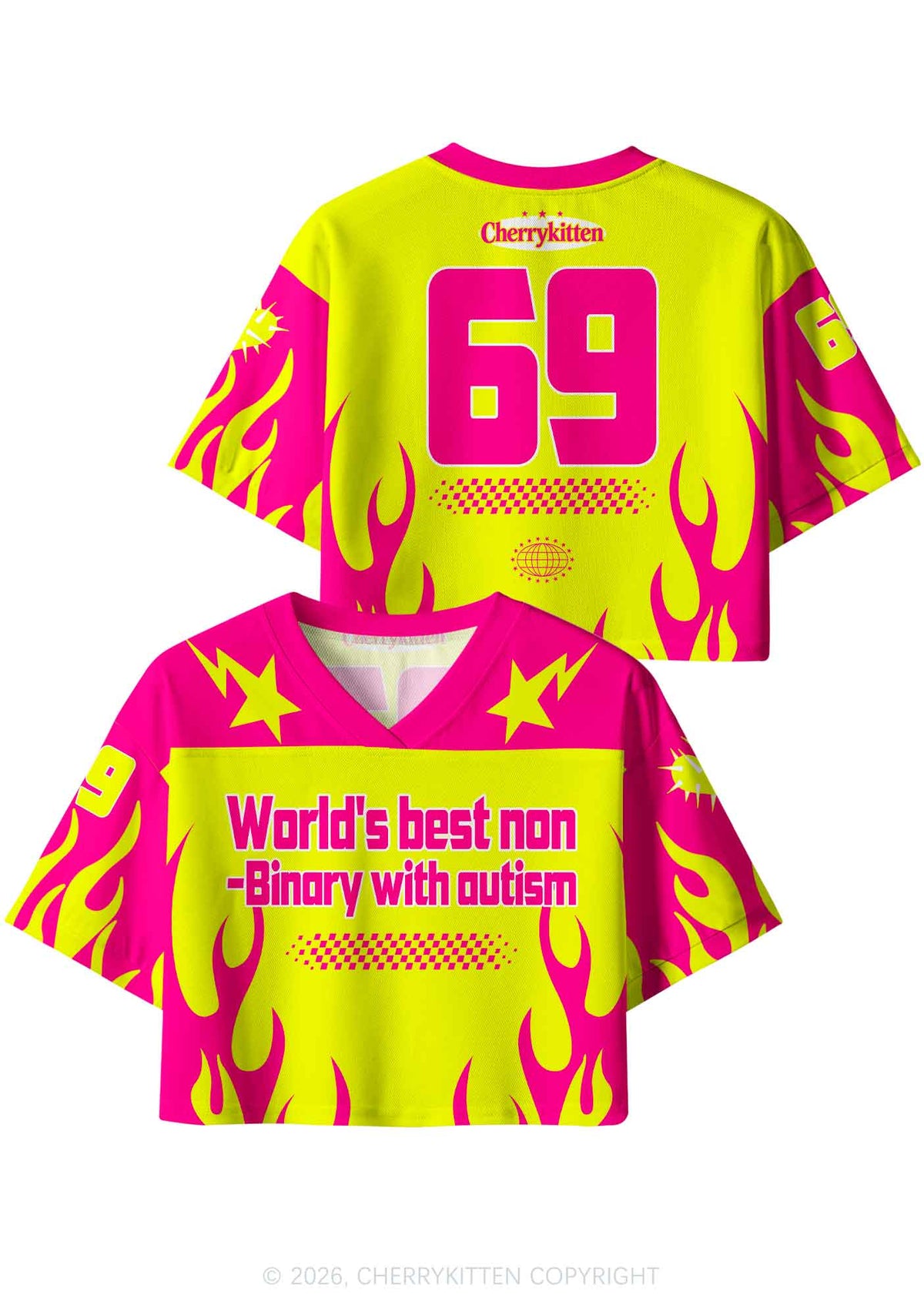 Worlds Best Nonbinary With Autism Y2K Crop Sport Jersey Shirts Cherrykitten