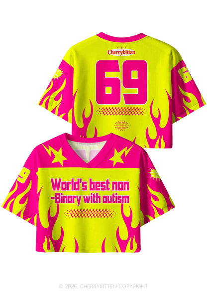 Worlds Best Nonbinary With Autism Y2K Crop Sport Jersey Shirts Cherrykitten