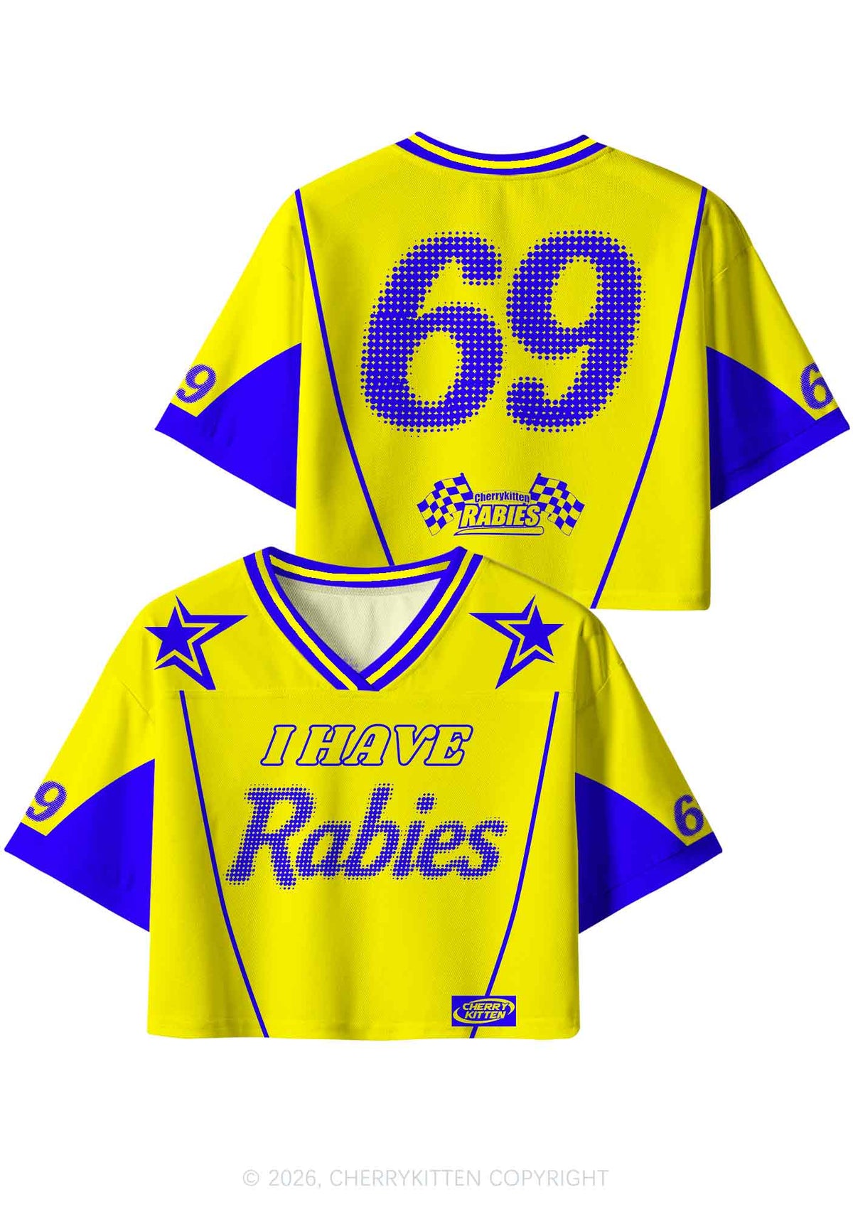 Yellow I Have Rabies Y2K Crop Sport Jersey Shirts Cherrykitten