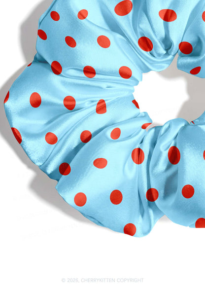 Red Dots On Blue Y2K Hair Scrunchie Cherrykitten