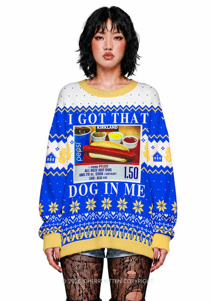 I Got That Hot Dog In Me Y2K Christmas Knit Sweatshirt Cherrykitten