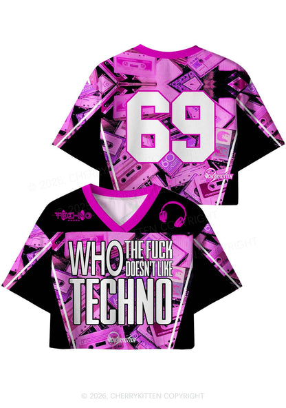 Who Doesnt Like Techno Y2K Crop Sport Jersey Shirts Cherrykitten