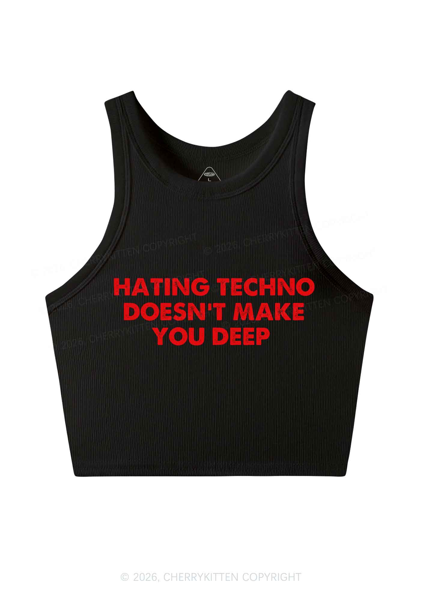 Hating Techno Doesnt Make You Deep Y2K Crop Tank Top Cherrykitten
