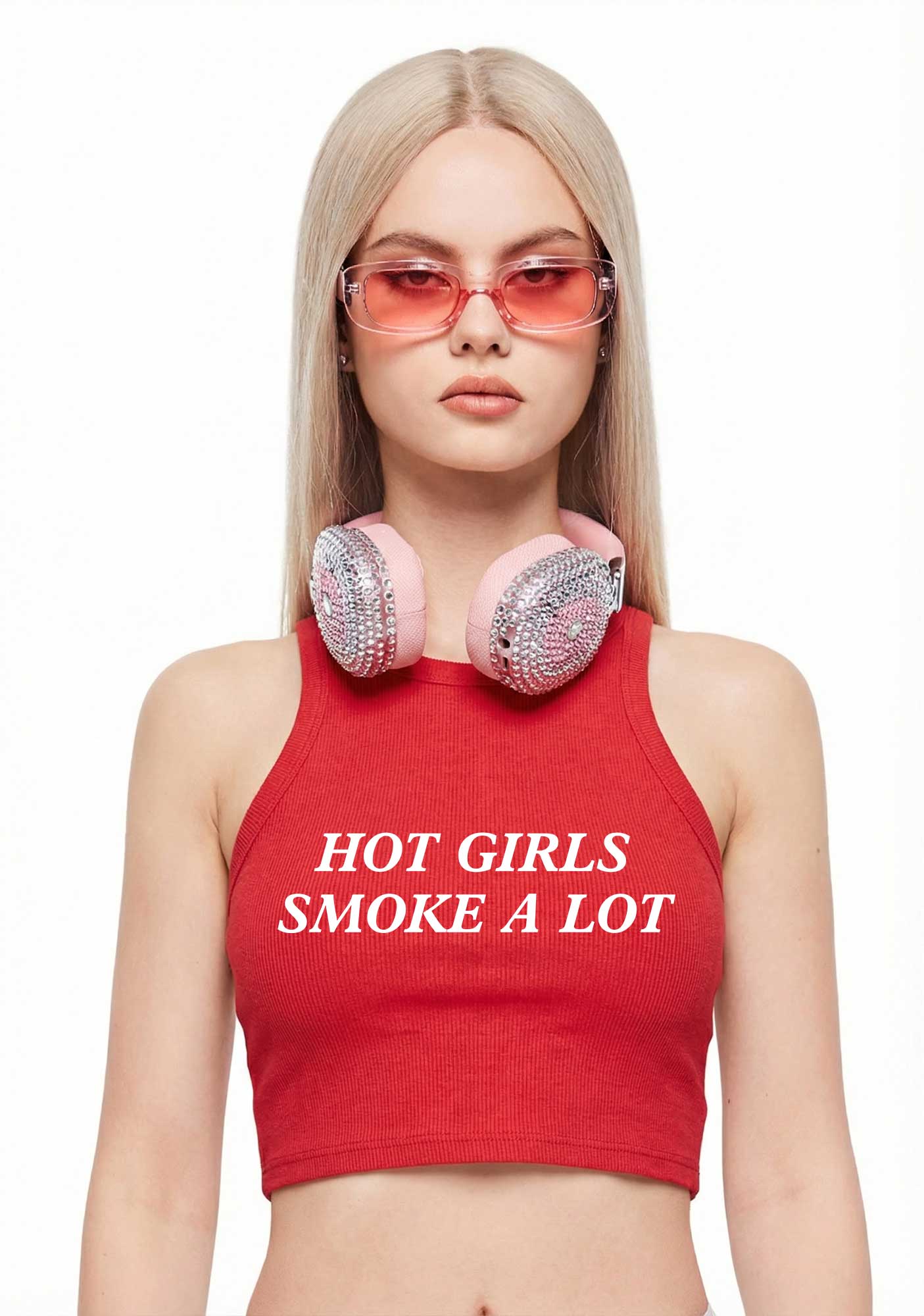 Hot Girls Smoke A Lot Y2K Crop Tank Top Cherrykitten