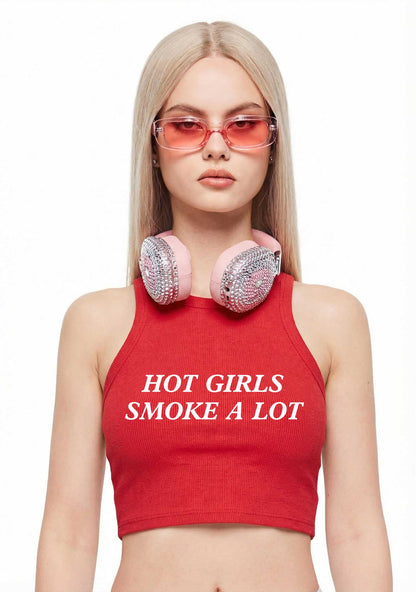 Hot Girls Smoke A Lot Y2K Crop Tank Top Cherrykitten