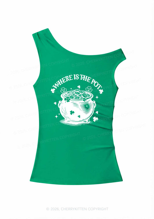 Where Is The Pot St Patricks Y2K Off Shoulder Tank Top Cherrykitten