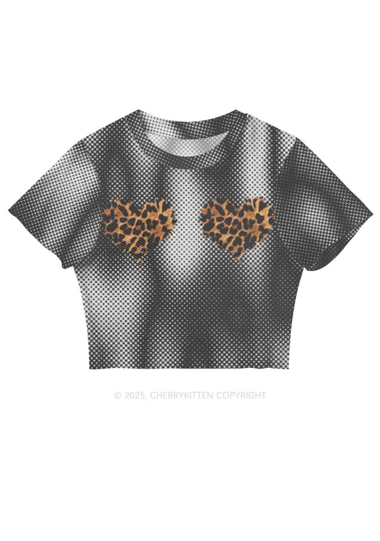 Leopard Hearts Y2K Mesh Crop Top Cherrykitten
