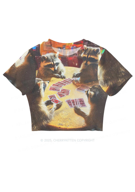 Raccoon Poker Y2K Mesh Crop Top Cherrykitten