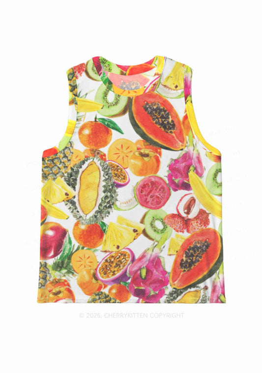 Tropical Fruit Pride Y2K Mesh Muscle Tank Cherrykitten