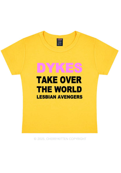 Dyke Take Over The World Y2K Baby Tee Cherrykitten
